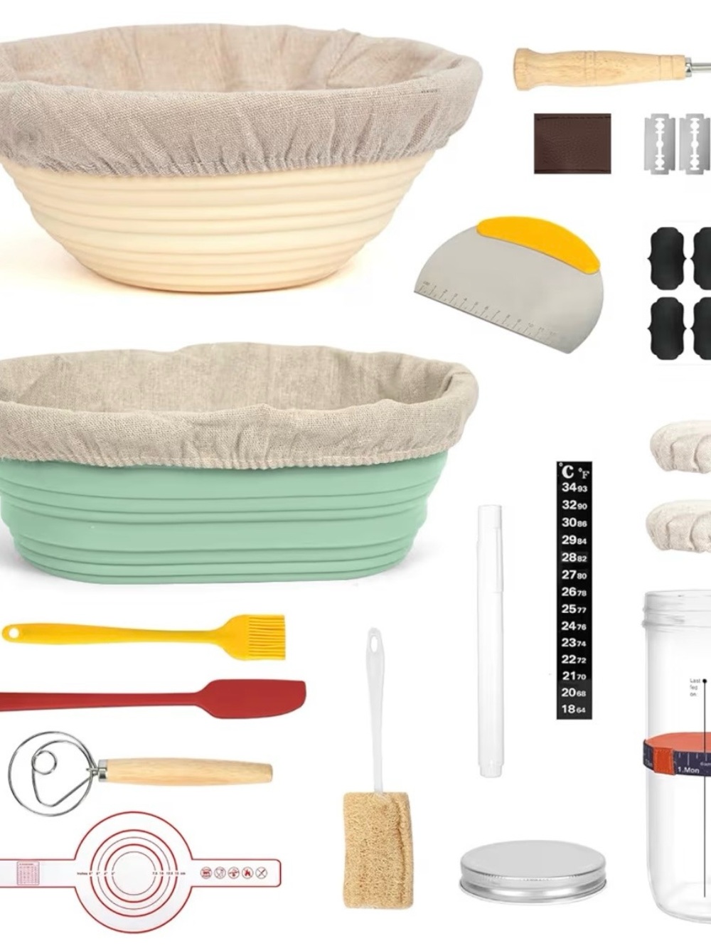 Home Bread Proofing Set with Cream and Mint Baskets - Unbranded